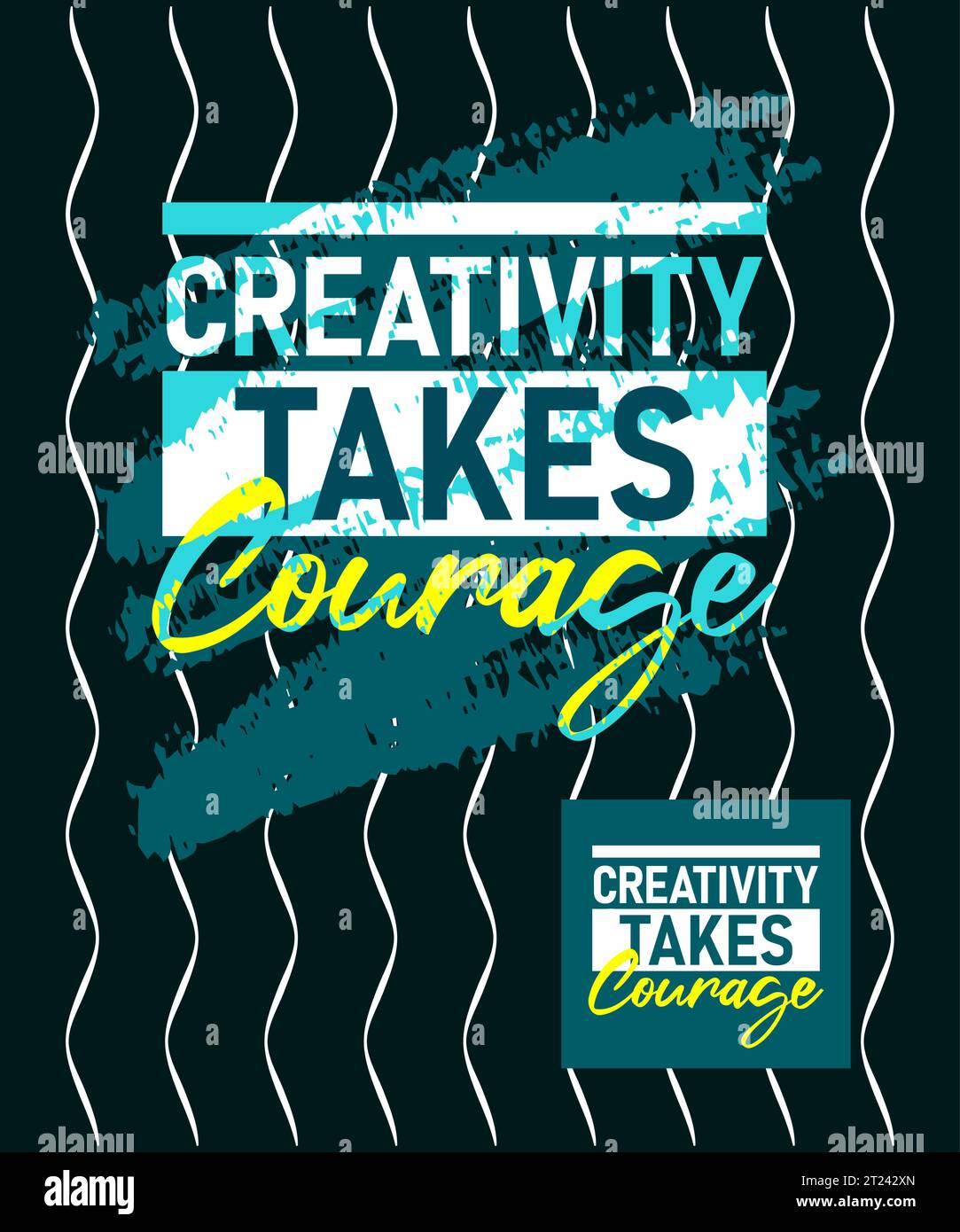 Creativity takes courage motivational stroke typepace design, Short phrases quotes, typography, slogan grunge, posters, labels, etc. Stock Vector