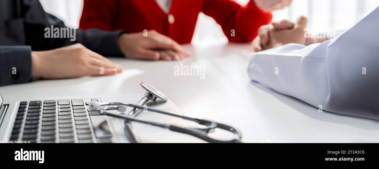 Couple attend fertility or medical consultation with gynecologist at hospital as family planning