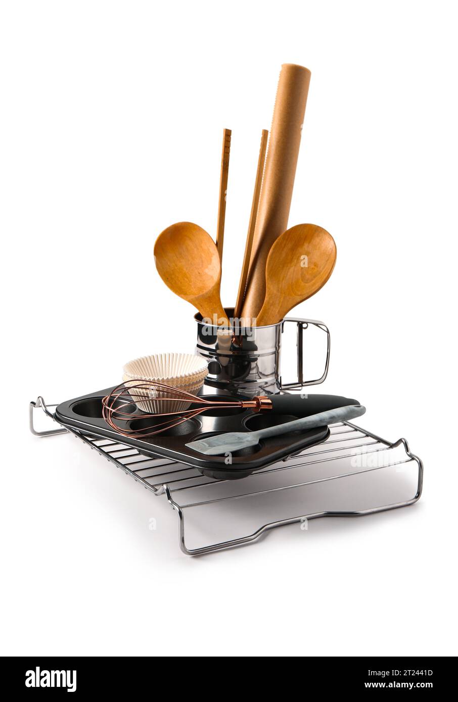 Baking utensils isolated on white background Stock Photo - Alamy