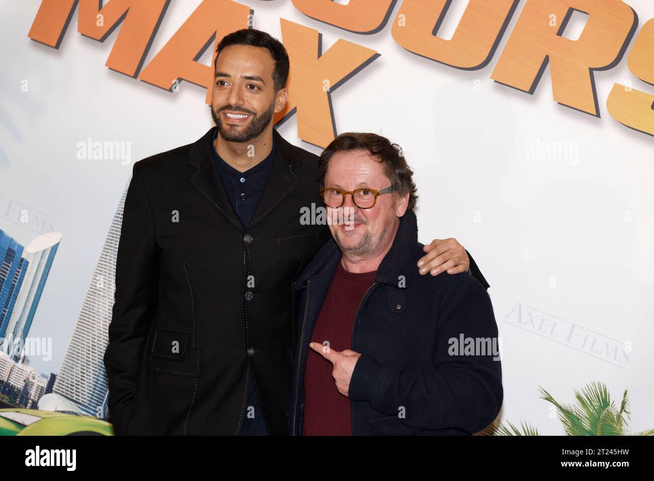 Paris, France. 16th Oct, 2023. Tarek Boudali and Jean-Luc Couchard attend the 3 JOURS MAX premiere by Tarek Boudali at Le Grand Rex on October 16, 2023 in Paris, France. Credit: Bernard Menigault/Alamy Live News Stock Photo