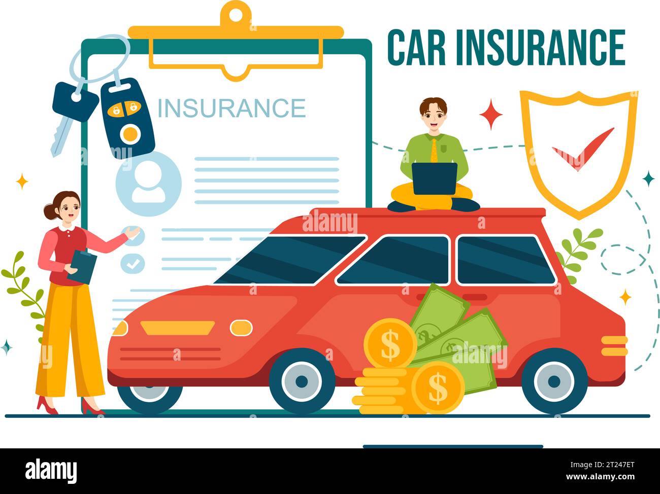Car Insurance Vector Illustration for Protection For Vehicle Damage And ...