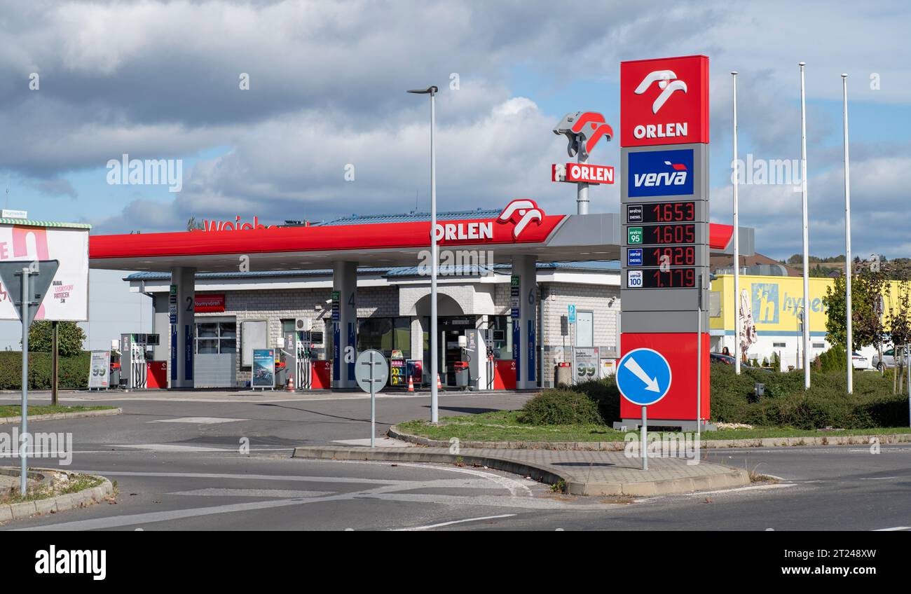 Zvolen, Slovakia - October, 8, 2023 : Orlen petrol station. Orlen S.A. is a Polish multinational oil refiner and petrol retailer. Gas station. Filling Stock Photo