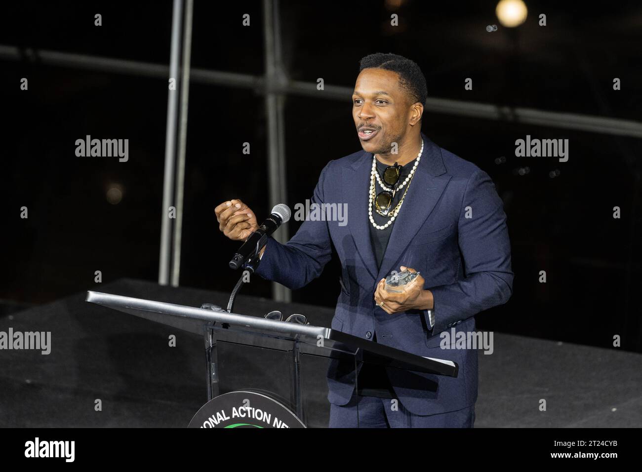 Leslie Odom Jr. speaks during 2023 National Action Network NAN Triumph Awards at Jazz at Lincoln Center in New York on October 16 2023 Stock Photo Alamy