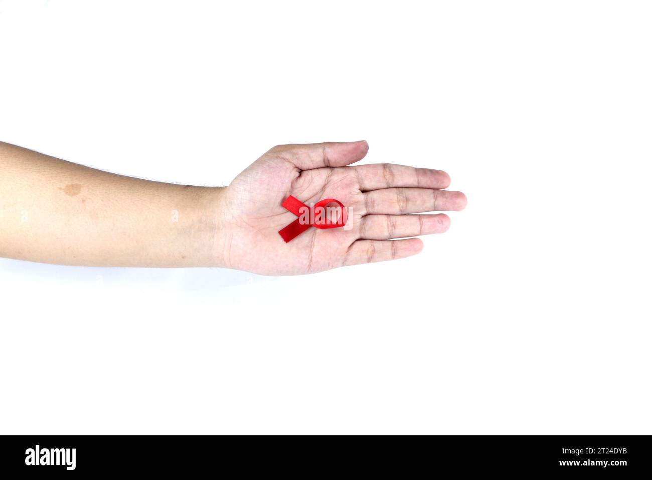 Hand Red Ribbons hand symbol with red ribbon Stock Photo - Alamy