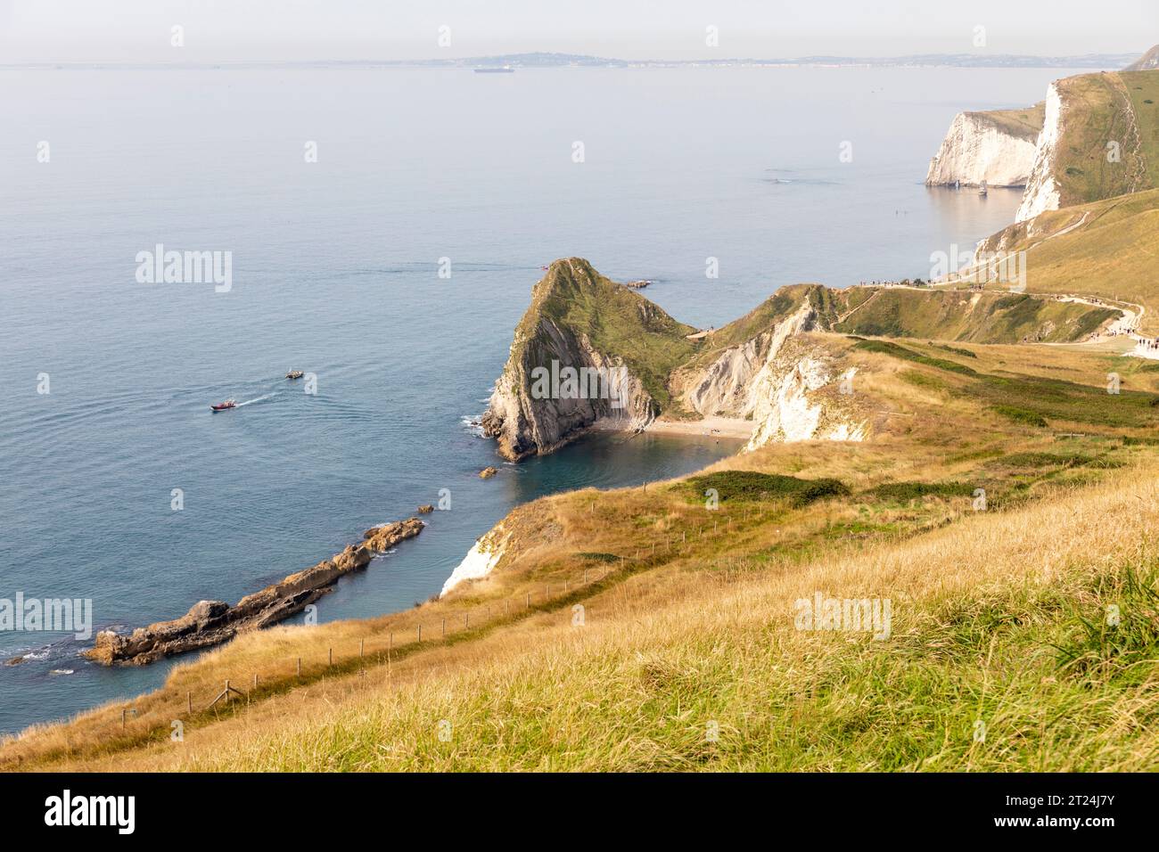 Lulworth jurassic english coastline in Dorset at Man of War and Durdle Door tourist spots, Dorset,England,UK, september 2023 Stock Photo