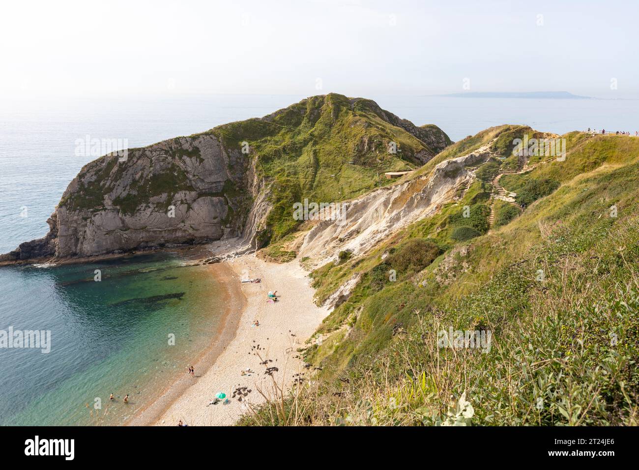 Man of War Beach at Durdle Door near Lulworth on the Jurassic coast world heritage site, UK heatwave weather, South Coast Dorset, England,UK,september Stock Photo