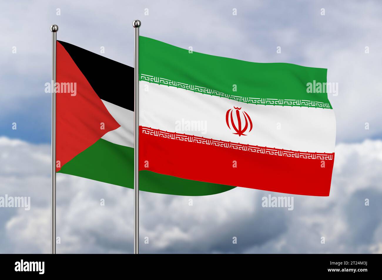 palestine and iran flag on sky background. 3D illustration Stock Photo
