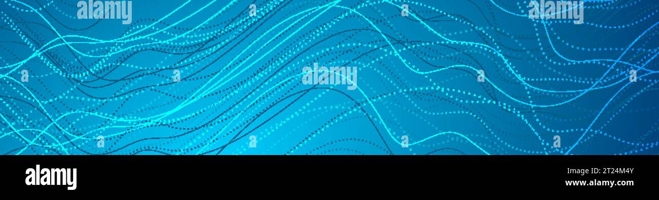 Sci-fi abstract background with dotted curved wavy lines. Technology vector banner design Stock Vector
