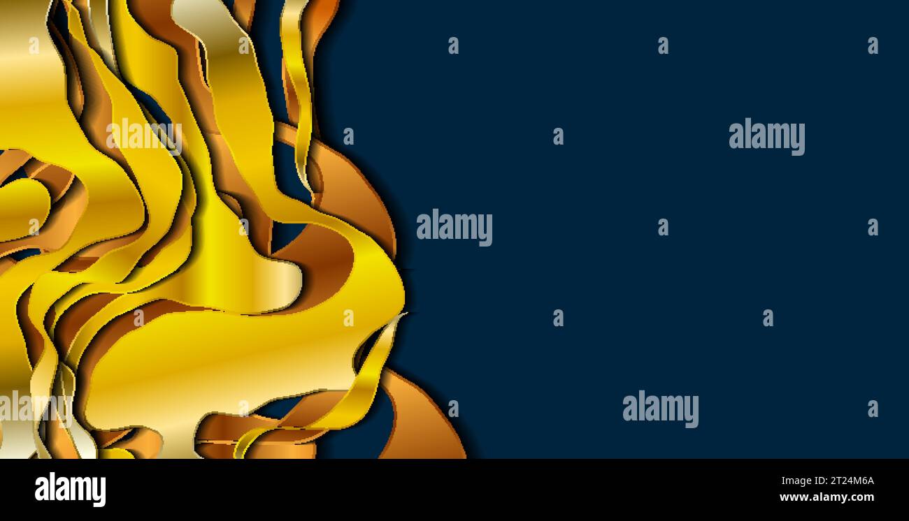 Luxury golden plastic curved waves abstract vector background Stock Vector