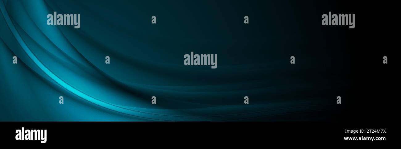Dark blue abstract banner design with smooth blurred curved waves. Vector background Stock Vector