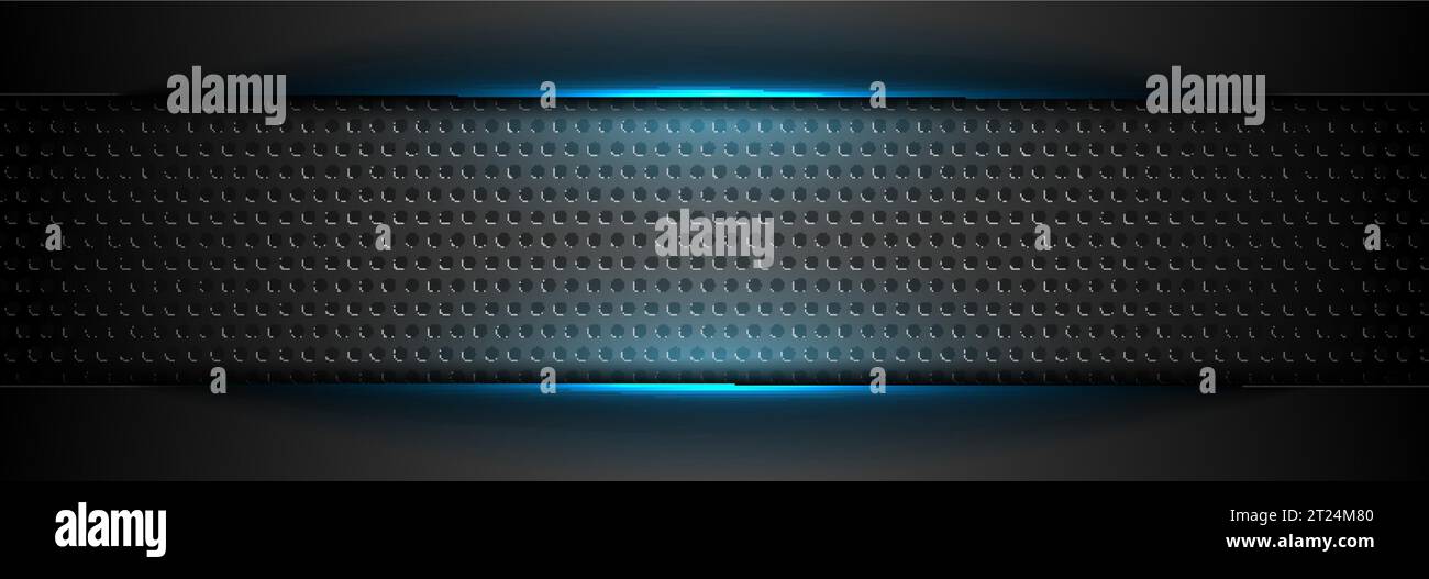 Futuristic perforated technology abstract background with blue neon ...