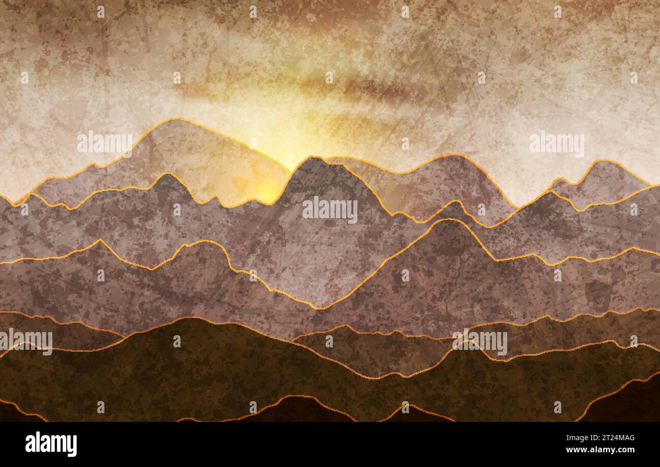 Nature evening landscape with mountain peaks. Mountains traveling vacation vector background. Concept outdoor design Stock Vector