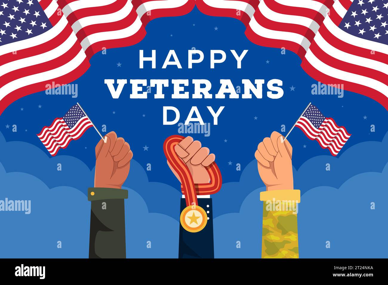 veterans day background illustration with hands holding flag and medal ...