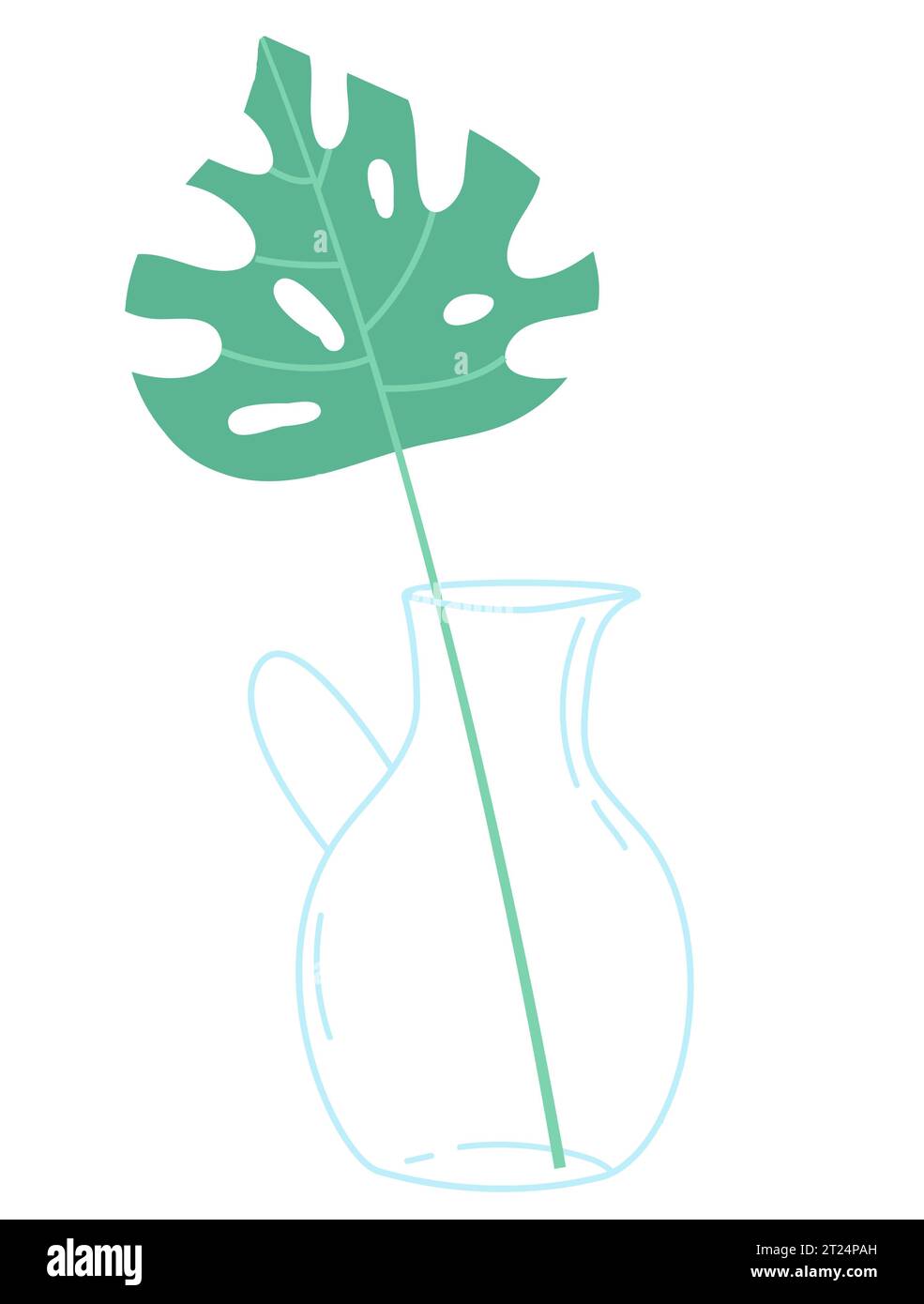 Green twig in a tall narrow glass vase on a white background. Vector