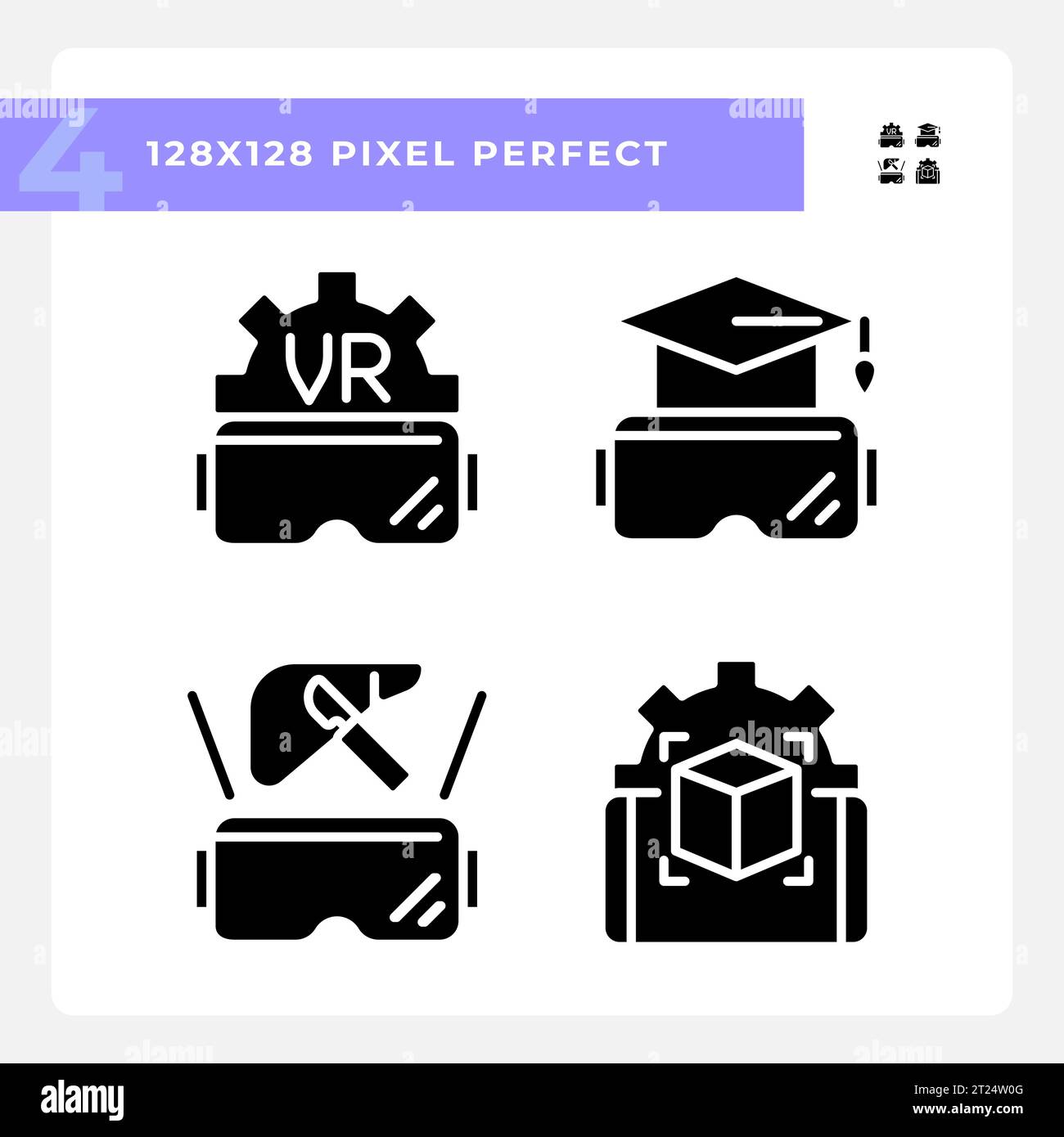 2D glyph style VR, AR and MR silhouette icons pack Stock Vector Image ...