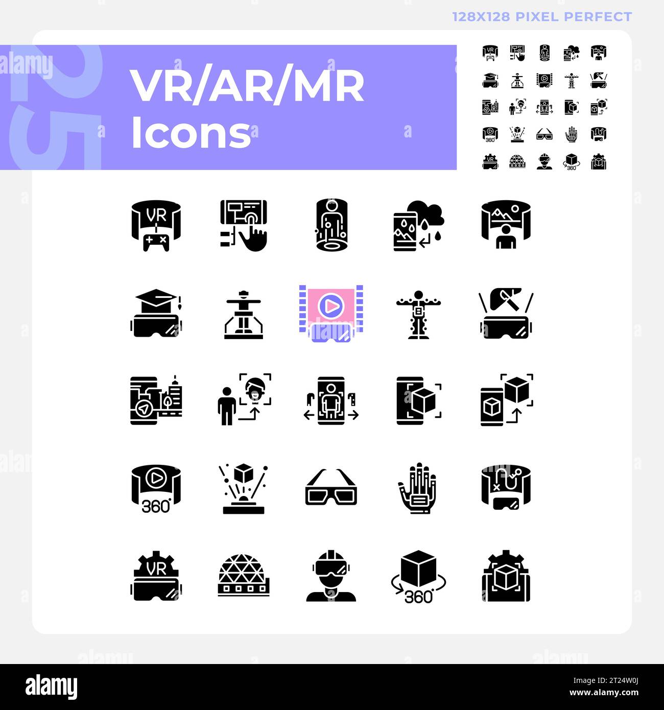 2D glyph style VR, AR and MR silhouette icons set Stock Vector Image ...
