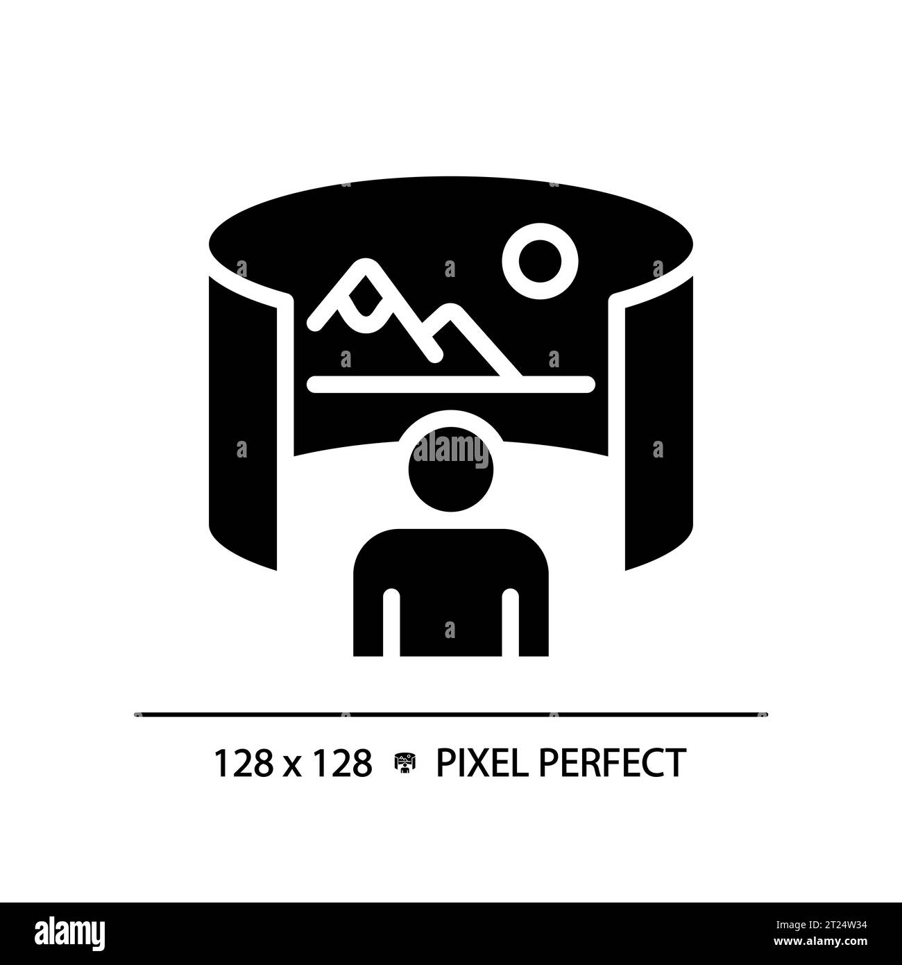 2D silhouette glyph style virtual landscape image icon Stock Vector