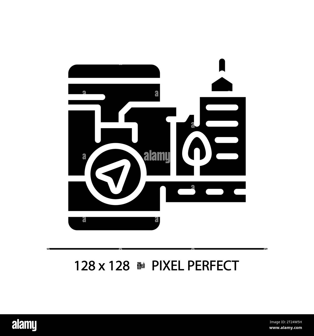 2D silhouette glyph style map navigation icon Stock Vector