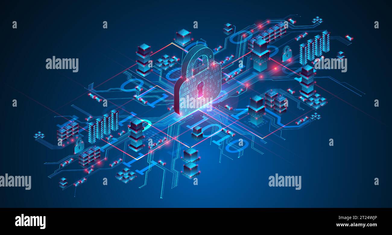 Isometric protection concept. Protect mechanism, system privacy. Vector Stock Vector