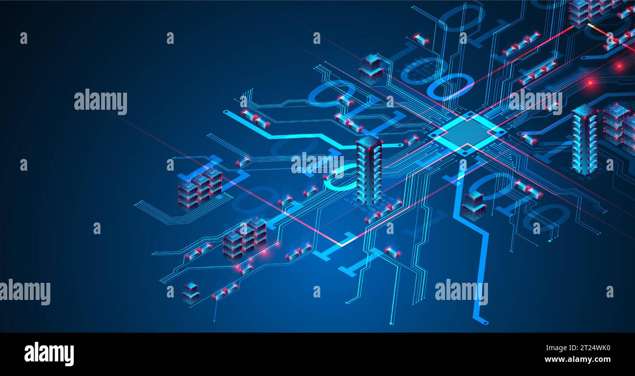 Isometric big data concept, database. Abstract technology background. Vector illustration Stock Vector
