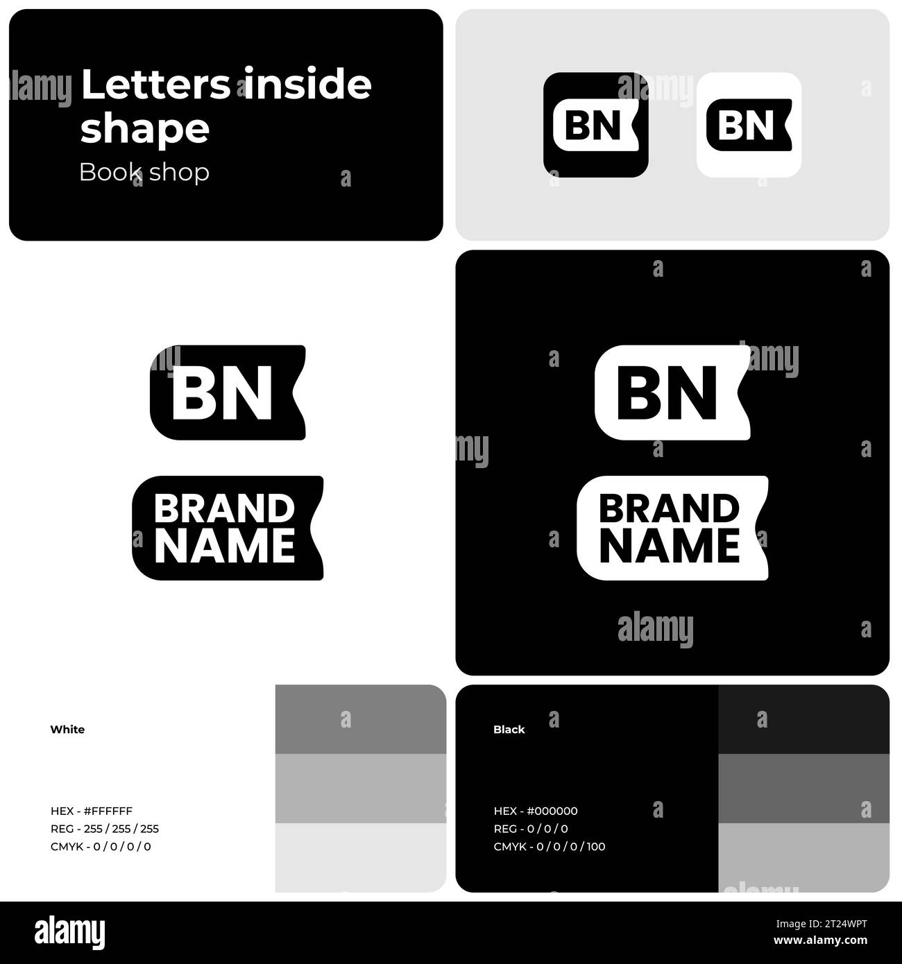 Book shop branding monochromatic template with logo Stock Vector Image