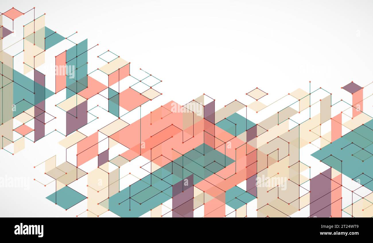 Abstract rectro colored  background in isometric style.  Vector Stock Vector