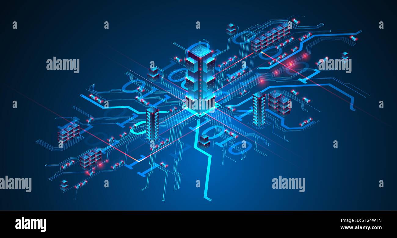 Isometric big data concept, database. Abstract technology background. Vector illustration Stock Vector