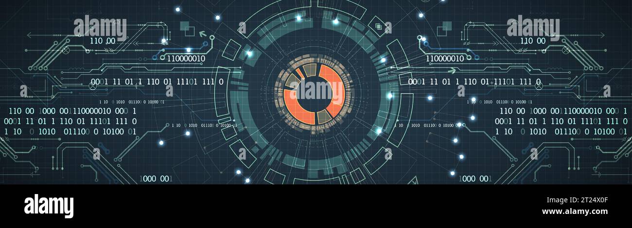 Abstract background on technological and scientific topics. Various techno details with using digital code. Vector format. Stock Vector