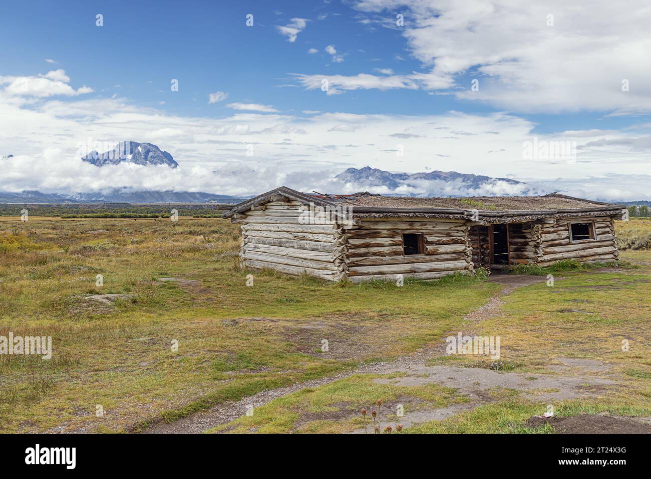 The Cunningham Cabin with the Teton Range in the Grand Teton National Park Stock Photo