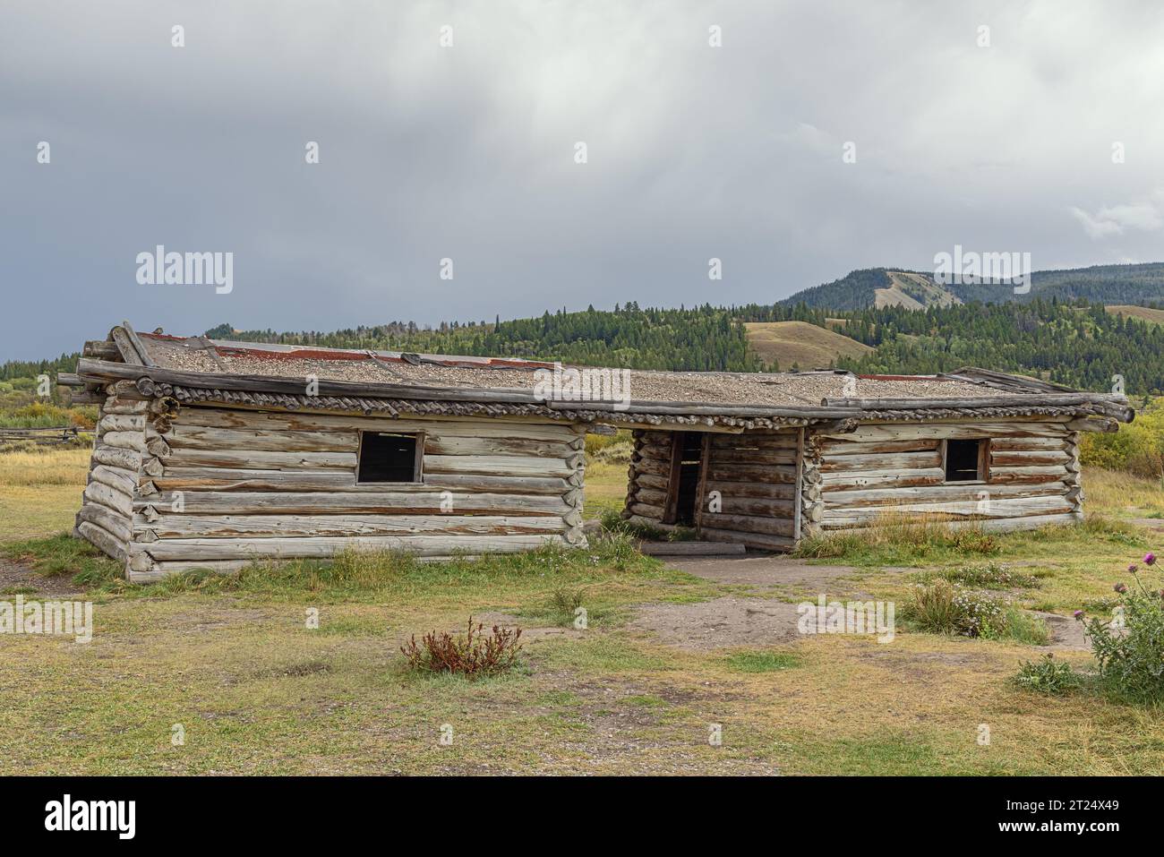 Frontal view of the Cunningham Cabin in the Grand Teton National Park Stock Photo