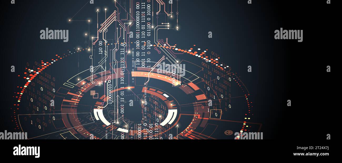 Abstract background on technological and scientific topics. Various techno details with using digital code. Vector format. Stock Vector