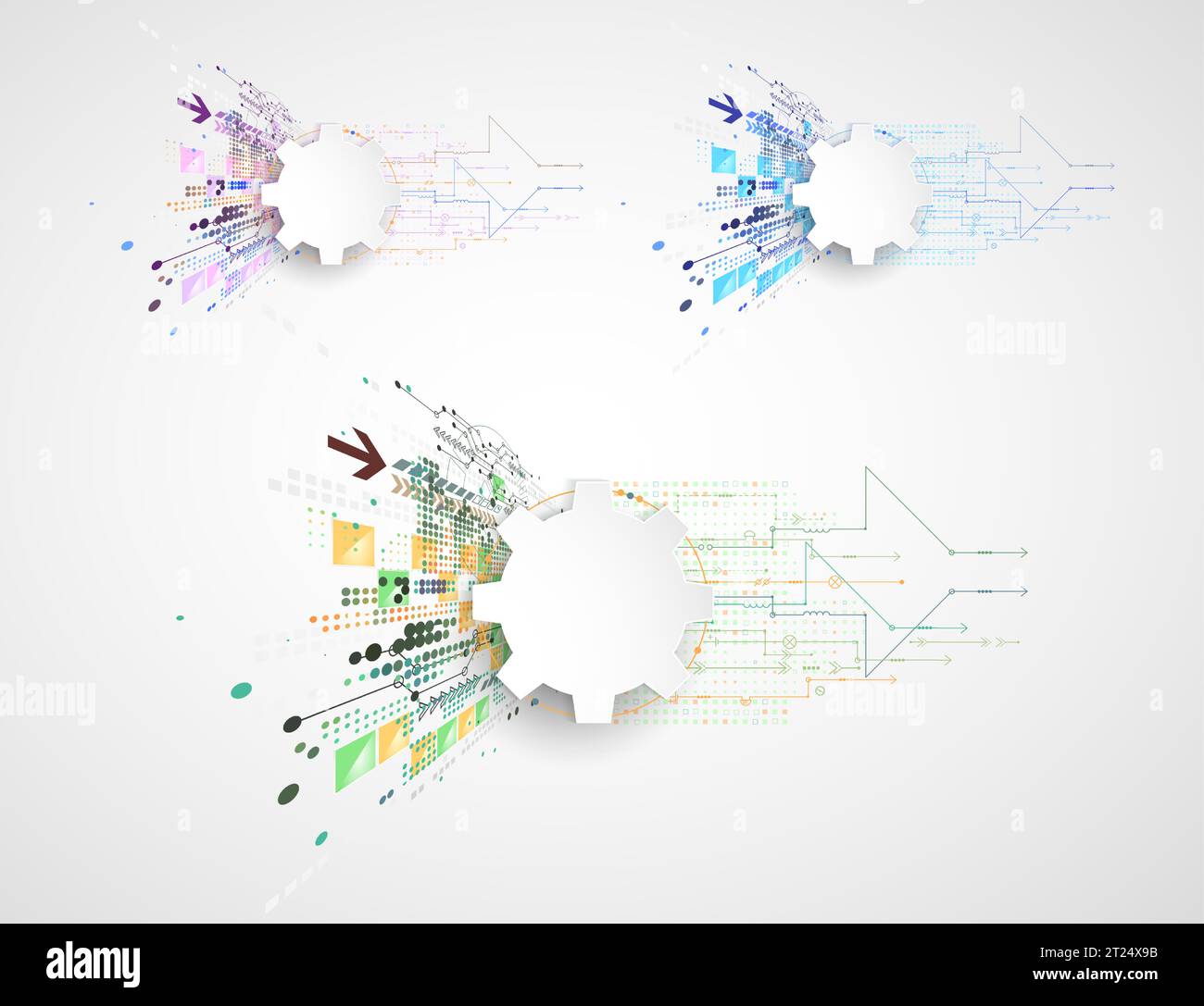 Abstract technology background. Cogwheels ART theme. Vector set. Stock Vector