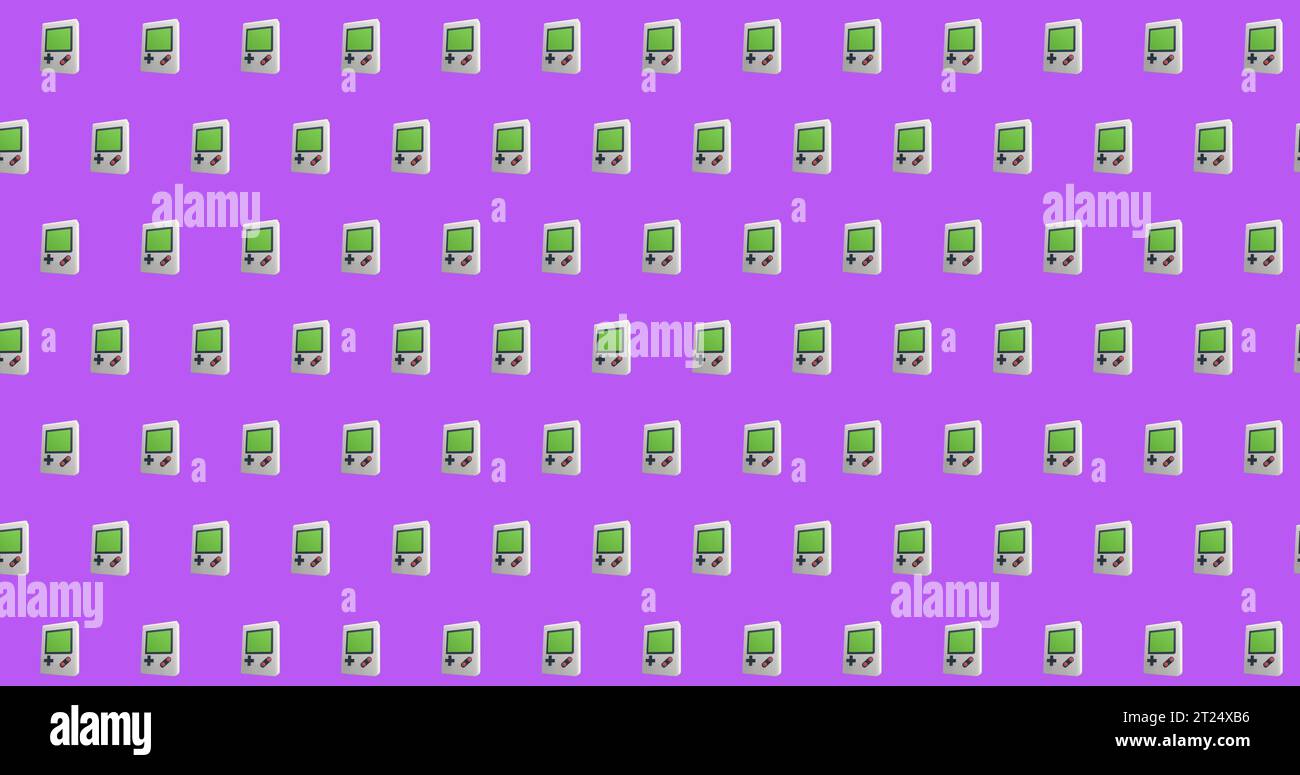 Rows of game console pattern on purple background Stock Photo