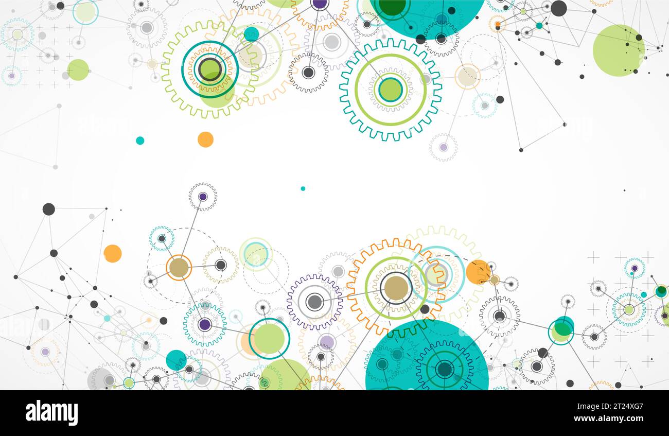 Abstract  technological background  with cogwheels and plexus effect. Vector Stock Vector