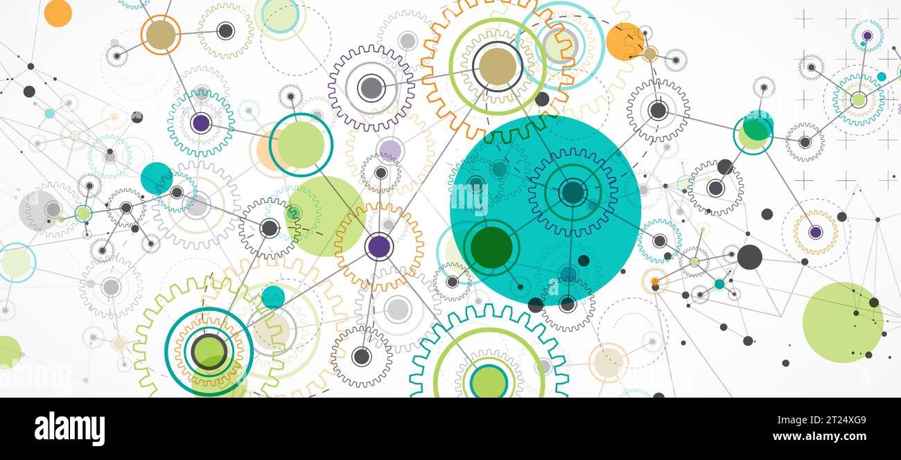 Abstract  technological background  with cogwheels and plexus effect. Vector Stock Vector