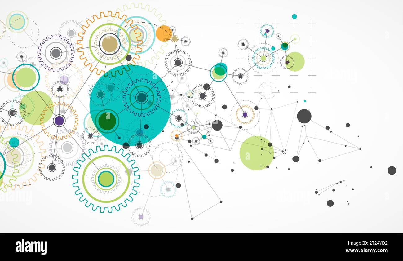 Abstract  technological background  with cogwheels and plexus effect. Vector Stock Vector