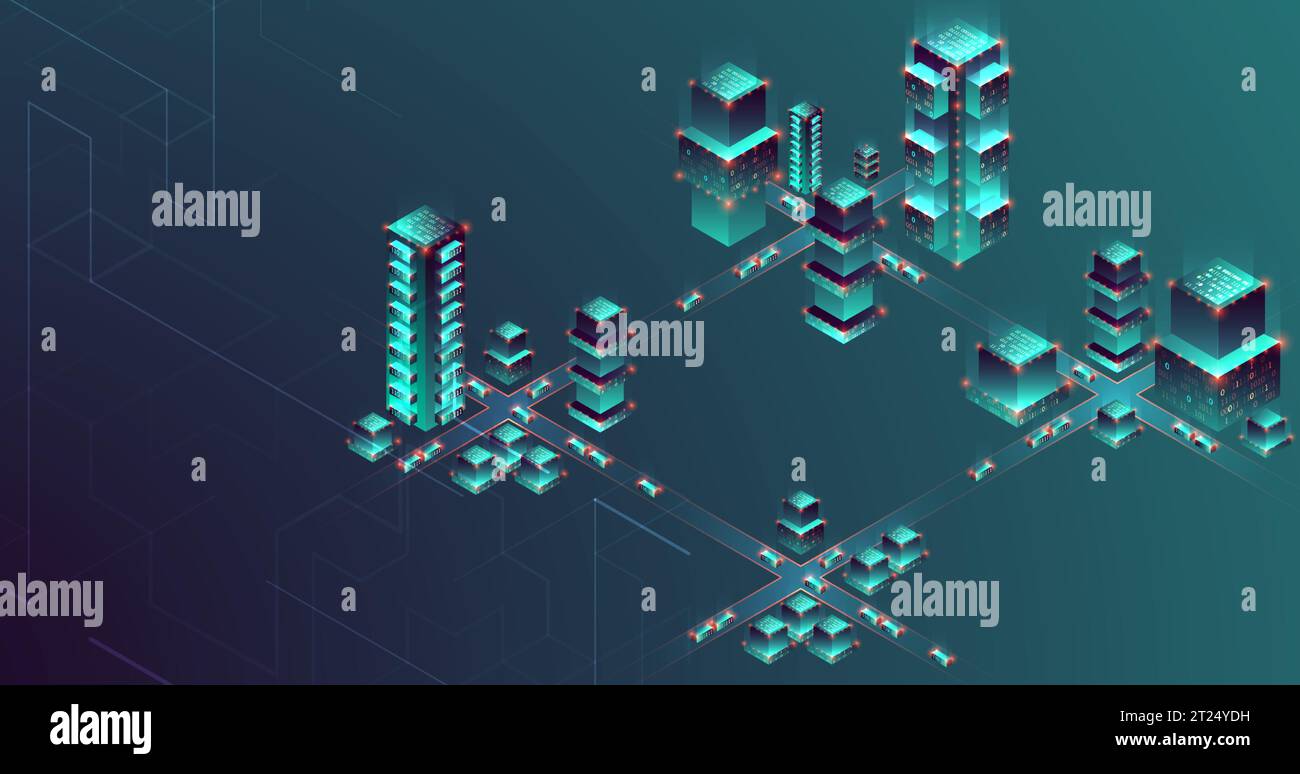 Smart city. Isometric big data concept, database. Abstract technology ...