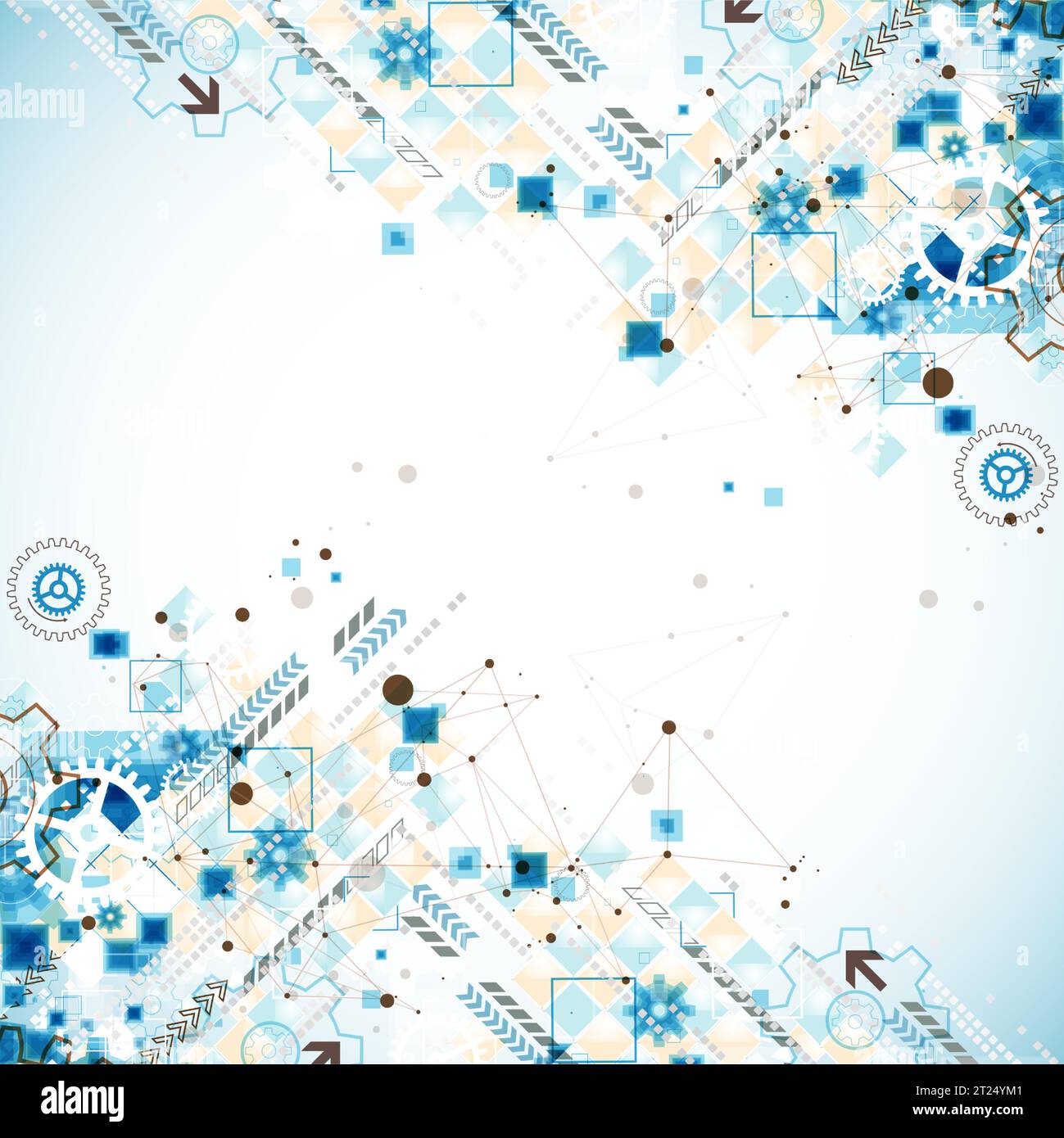 Abstract  technological background  with cogwheels and plexus effect. Vector Stock Vector