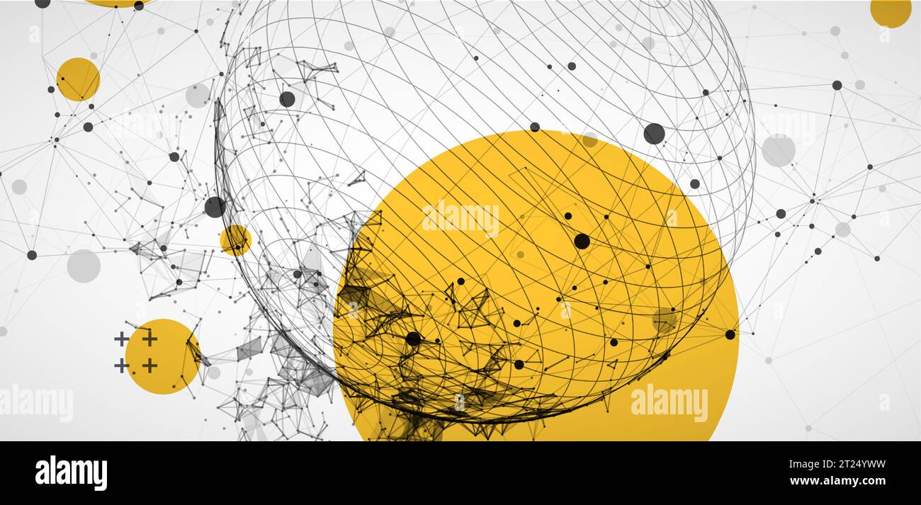 Sphere theme with connected lines in technology style background. Abstract 3d grid design. Stock Vector