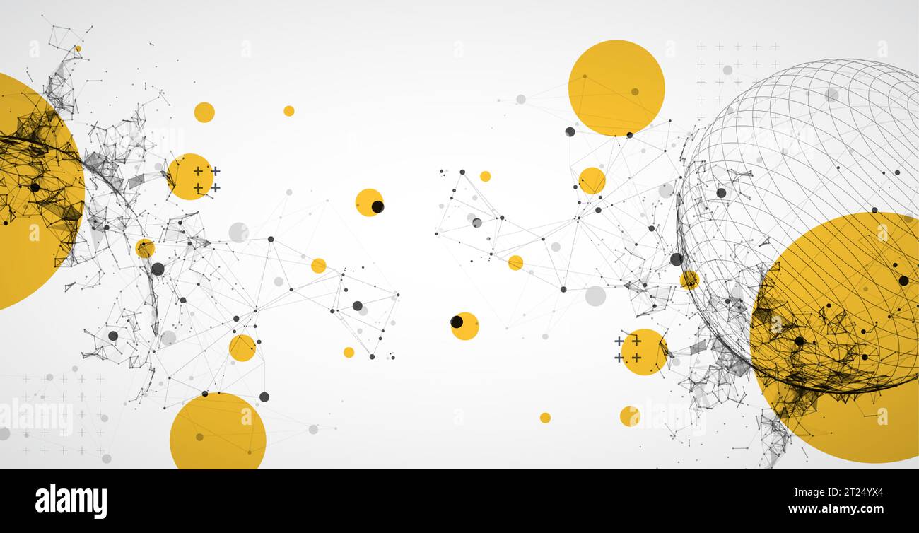 Sphere  theme with connected lines in technology style background.  Abstract 3d grid design. Stock Vector