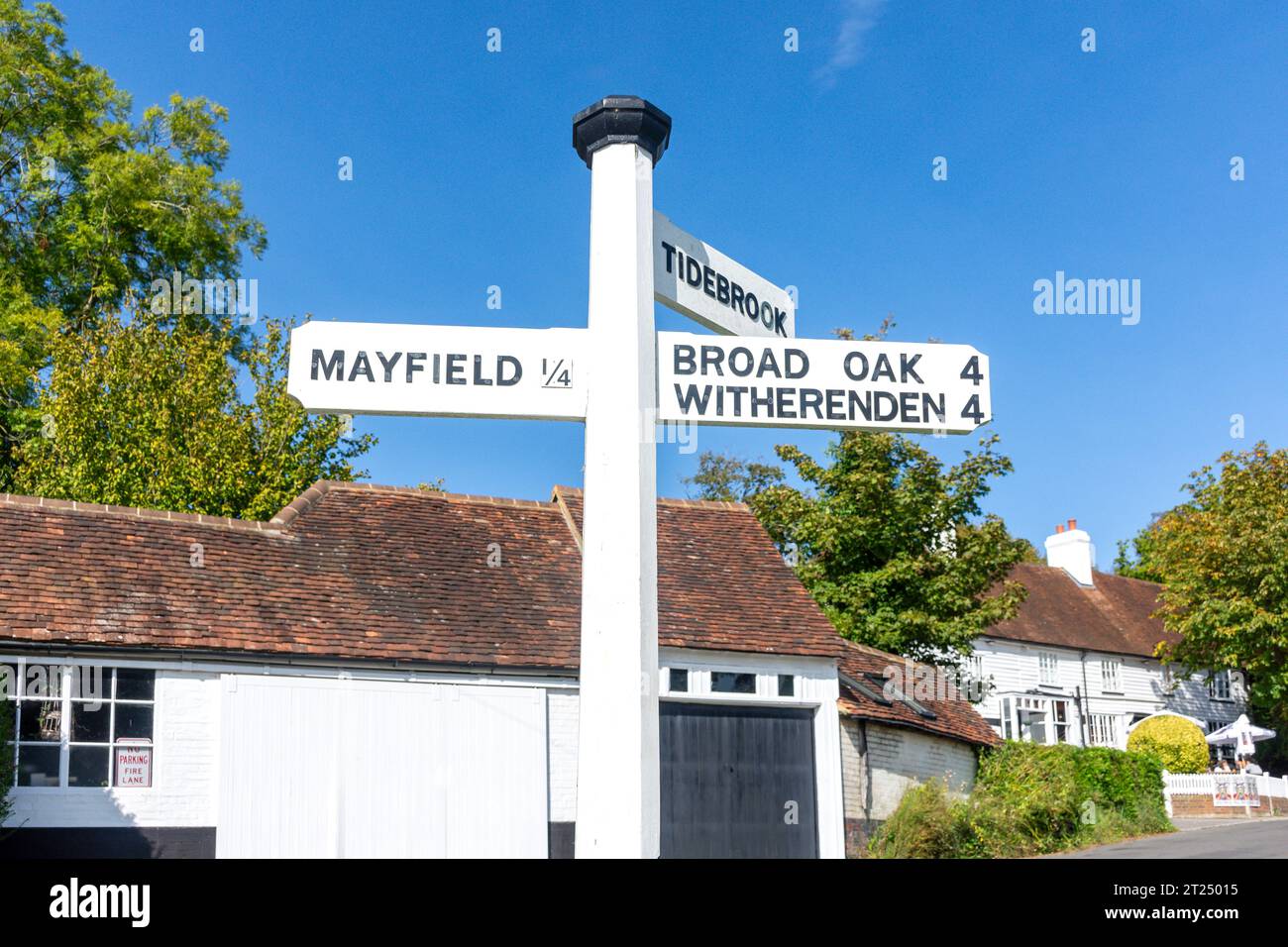 Vintage road sign, Fletching Street, Mayfield, East Sussex, England, United Kingdom Stock Photo