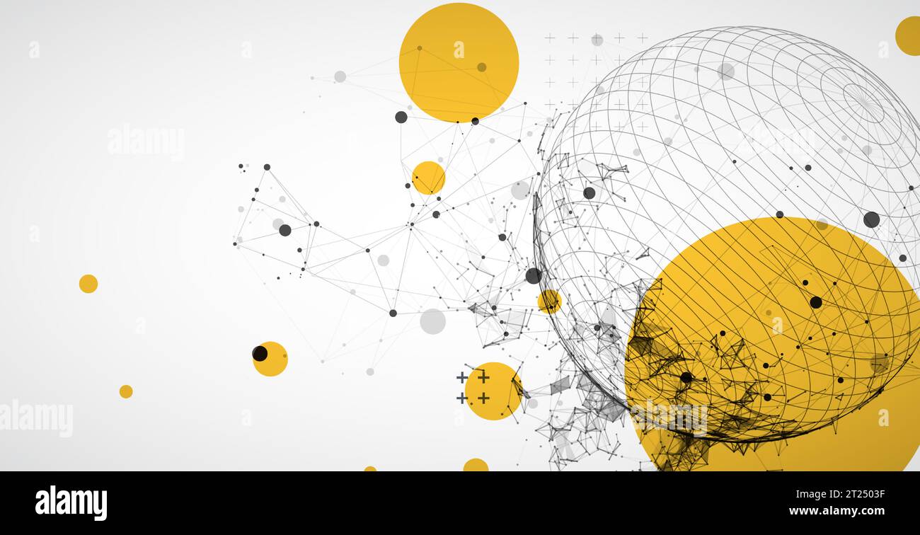 Sphere  theme with connected lines in technology style background.  Abstract 3d grid design. Stock Vector