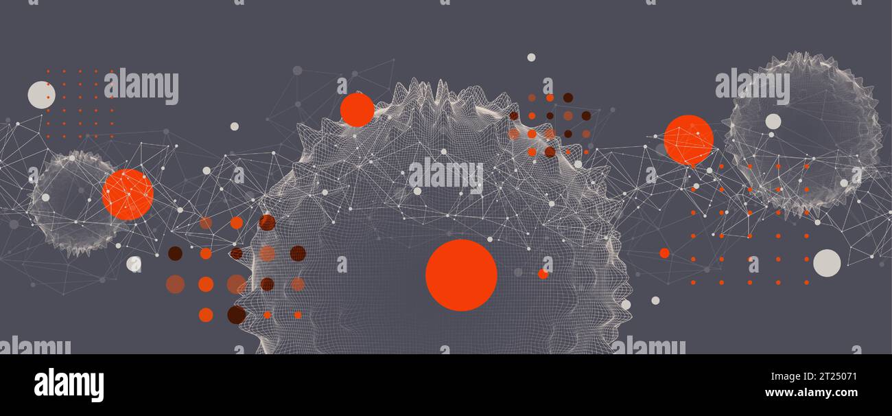 Abstract sphere background with plexus effect. 3D surface. Vector Stock Vector