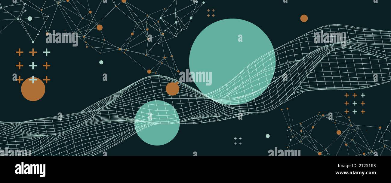 Abstract  background with wireframe waves. 3D surface. Vector Stock Vector