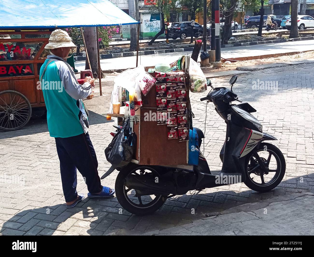 Jakarta, Indonesia 16 October 2023 Mobile drink sellers using