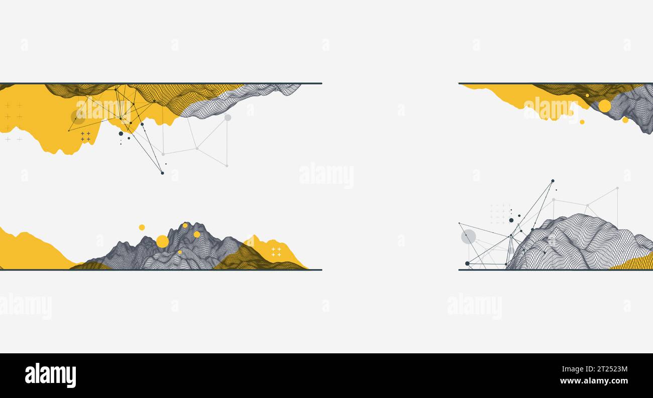 Abstract wireframe mountain background. Modern science or technology art elements. Surface illustration. Vector Stock Vector