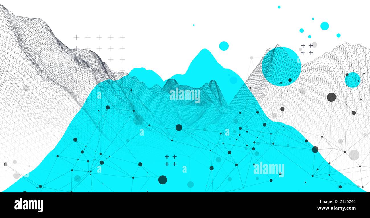 Abstract wireframe mountain background. Modern science or technology art elements. Surface illustration. Vector Stock Vector