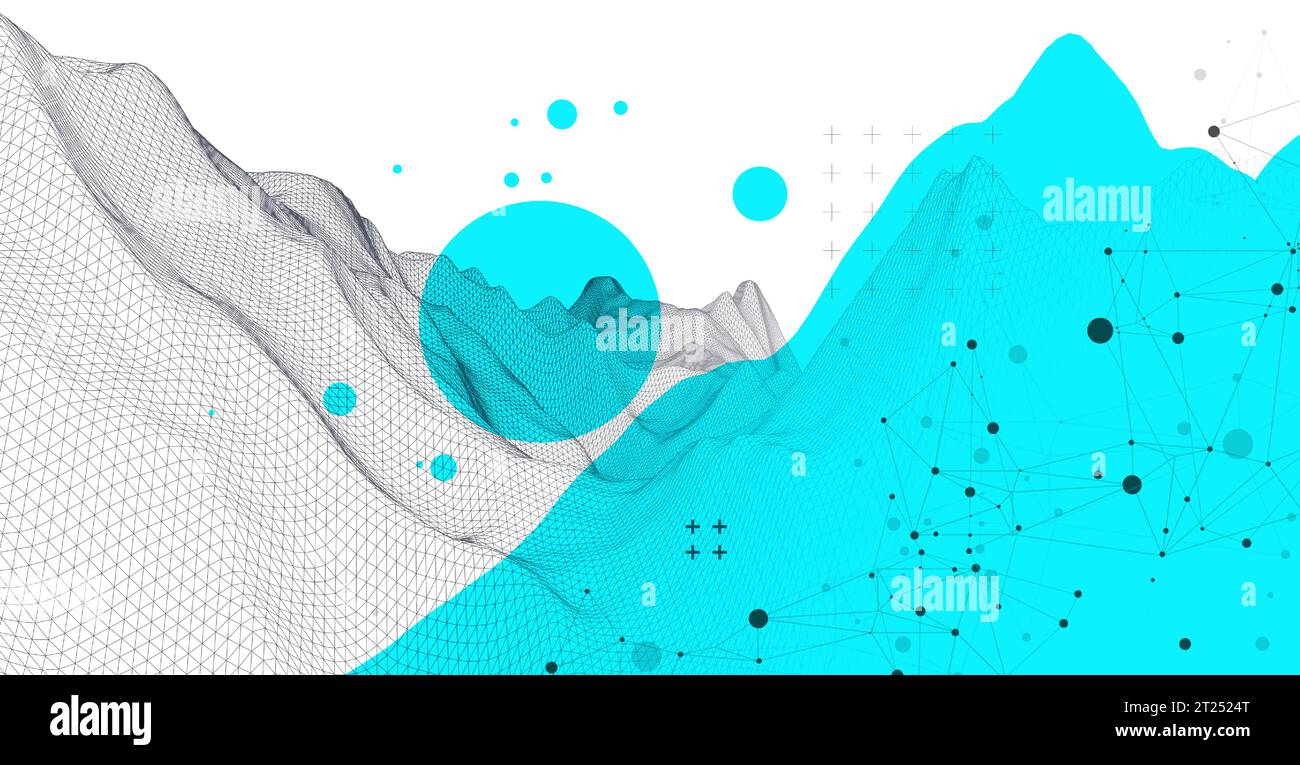 Abstract wireframe mountain background. Modern science or technology art elements. Surface illustration. Vector Stock Vector