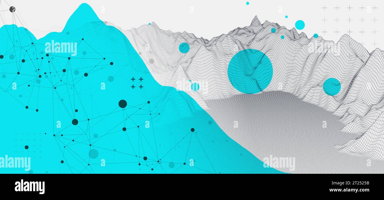 Abstract wireframe mountain background. Modern science or technology art elements. Surface illustration. Vector Stock Vector