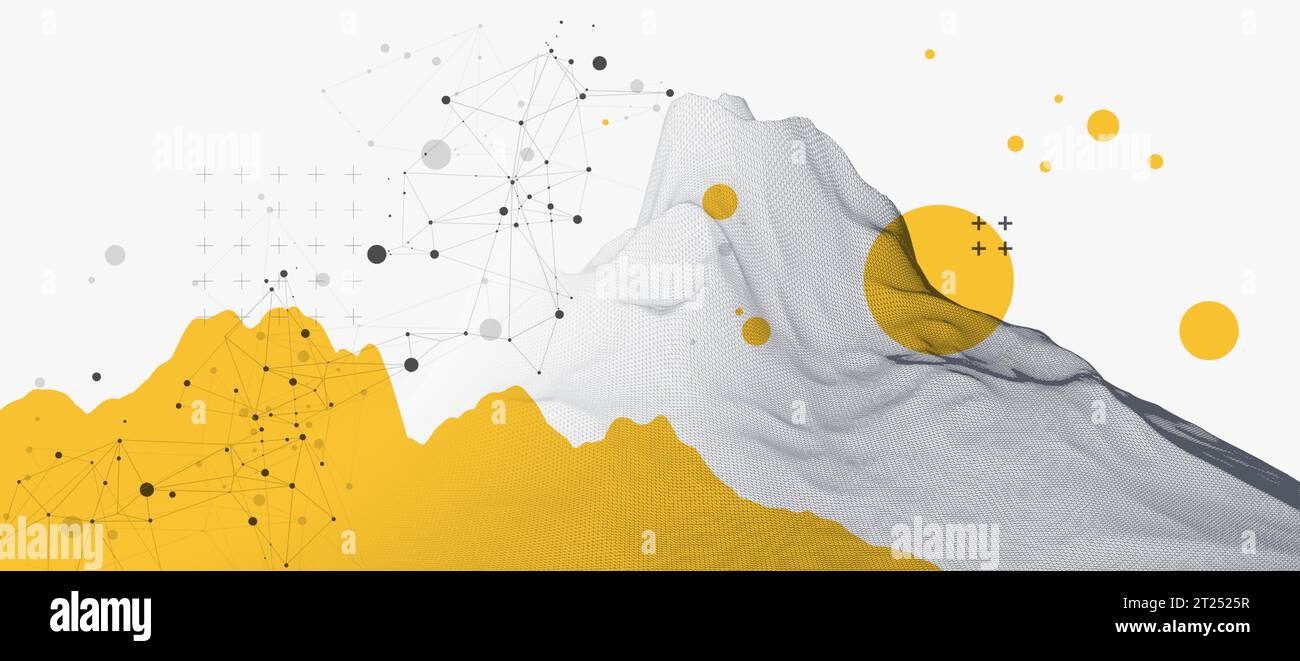 Abstract wireframe mountain background. Modern science or technology art elements. Surface illustration. Stock Vector
